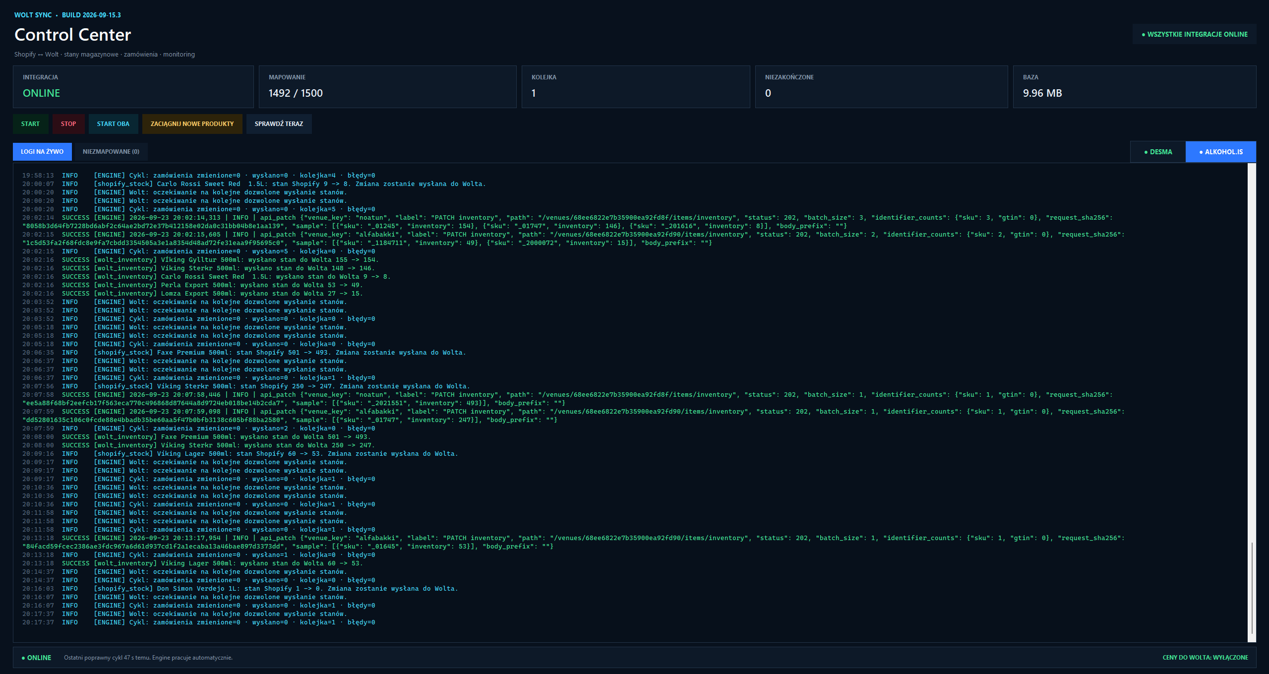 Inventory synchronisation app for Wolt